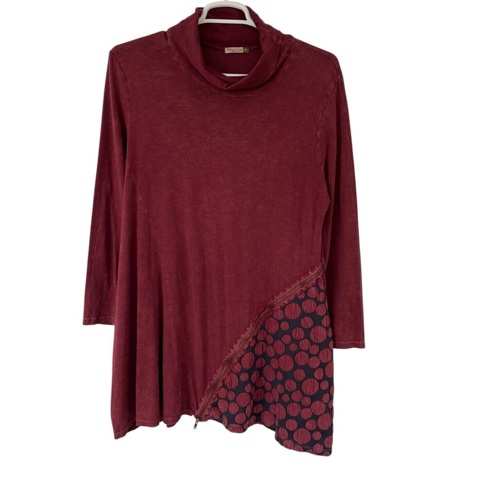 Chalet et Ceci Tunic Dress Cowl Neck Zip Abstract Long Sleeve Flawed Medium
